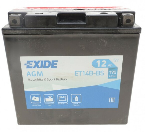 Мото акумулятор Exide ET14B-BS, 12Ah/190A