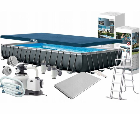 Каркасный бассейн Intex, 975х488х132 см (фильтр-насос 10000 л/час, лестница, тент, подстилка) (26374) изображение 2