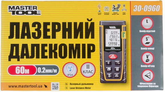 Далекомір лазерний MASTERTOOL, до 60 м ± 2 мм/м (30-0960) фото 4