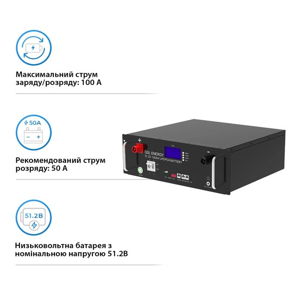 Акумуляторна батарея GSL 51.2В, 100 Аг (GSL51100-3.5U) фото 2