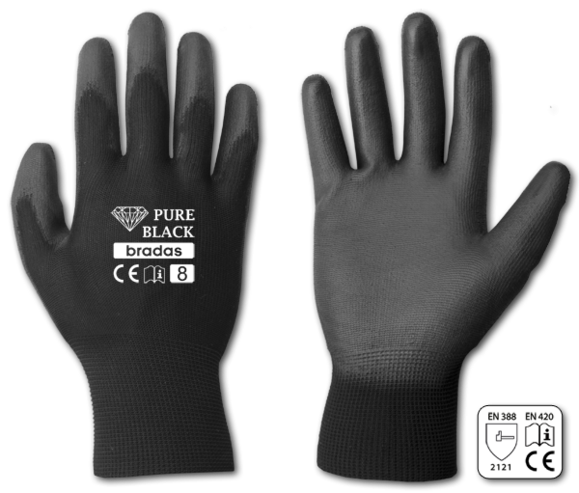 Перчатки защитные BRADAS PURE BLACK RWPBC9 полиуретан, размер 9