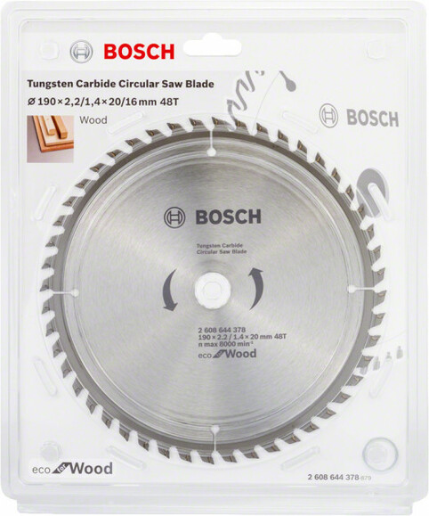 Пильный диск Bosch ECO WO 190x20/16 48 зуб. (2608644378) изображение 2