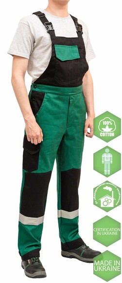 Напівкомбінезон робочий Free Work Алекс зелений з чорним р.56-58/5-6 (XL) (62028) фото 7