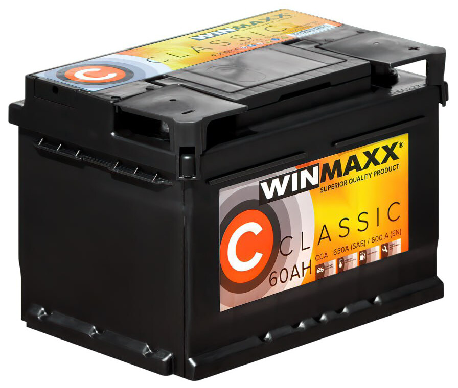 

Автомобильный аккумулятор WINMAXX CLASSIC 6CТ-60 R+, 12В, 60 Ач (C-60E-MP)