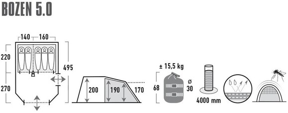 Палатка High Peak Bozen 5.0 Light Grey/Dark Grey/Green (11836) (928666) изображение 10