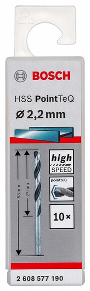 Сверло по металлу Bosch PointTeQ HSS 2.2х53 мм, 10 шт. (2608577190) изображение 2