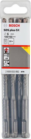 Набор буров Bosch SDS plus-5X 6x100x160 мм, 10 шт (2608833892) изображение 2