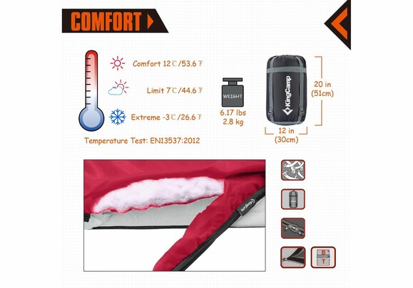Спальный мешок KingCamp Oxygen 250D Left Crimson (KS3143_CRIMSON L) изображение 4