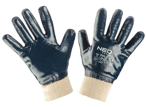 Рукавички Neo Tools робочі, бавовна з повним нітрилові покриттям р.10 (97-630-10)