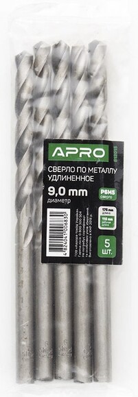 Сверло по металлу APRO Р6М5 удлиненное 9.0 мм (812015)  изображение 3