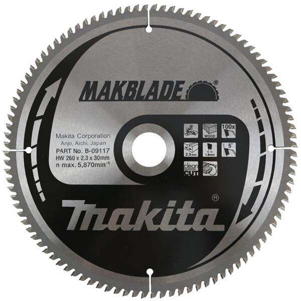 

Пильный диск Makita MAKBlade 260 мм, 100 зубьев (B-09117)