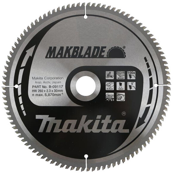 Пильний диск Makita MAKBlade 260 мм, 100 зубів (B-09117)