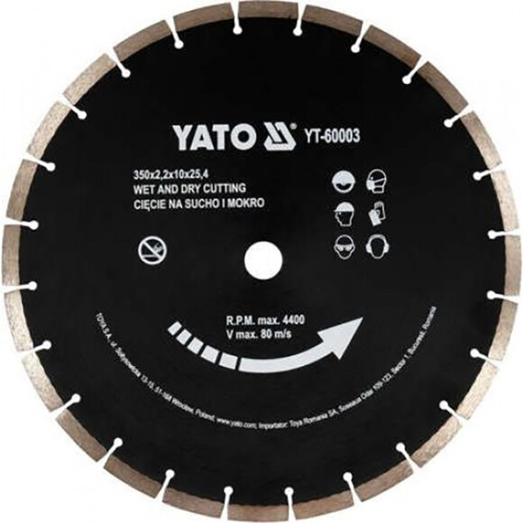 Диск алмазный по бетону YATO 350x25,4 мм YT-60003