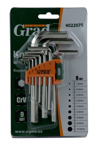 Ключи шестигранные Grad 1.5-10 мм 9 шт CrV короткие (4022075) изображение 3