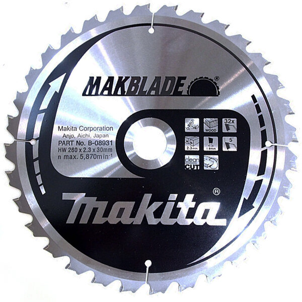 

Пильный диск Makita MAKBlade по дереву 260x30 32T (B-08931)