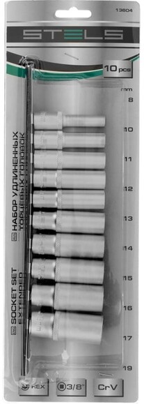 Набор удлиненных торцевых головок 3/8", 8-19 мм, 10 шт. Stels (13604) изображение 9