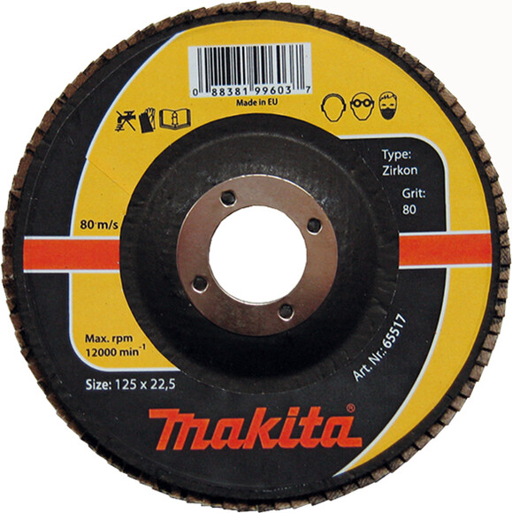 Лепестковый шлифовальный круг Makita 180 мм К80, цирконий (P-65595)