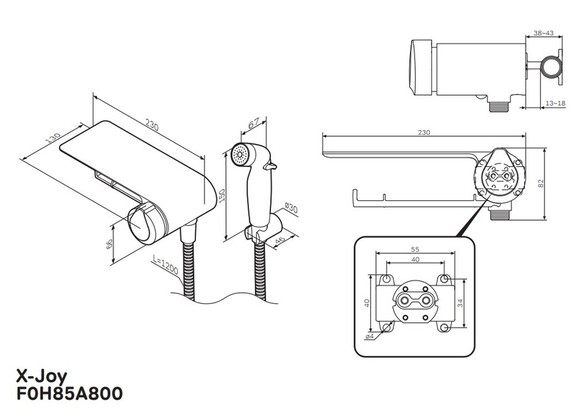 Смеситель AM.PM X-Joy TouchReel с гигиеническим душем и полкой (F0H85A800) изображение 8