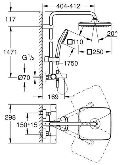 Душевая система термостатическая Grohe QuickFix Vitalio Comfort System 250 (26984001) (CV033294) изображение 9