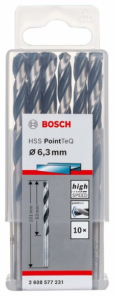 Сверло по металлу Bosch PointTeQ HSS 6.3х101 мм, 10 шт. (2608577231) изображение 2
