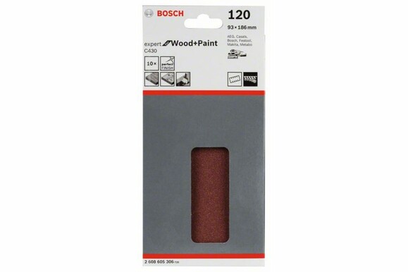 Шлифлист Bosch Expert for Wood and Paint C430, 93x186 мм, K120, 10 шт. (2608605306) изображение 2
