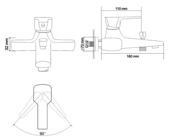 Змішувач для ванни RJ Rock RBZ078-3 одноважільний, хром 35 мм фото 2