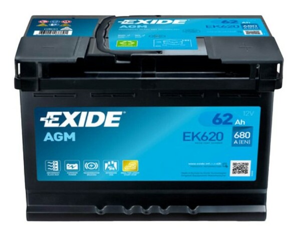 Аккумулятор EXIDE EK620 (Start-Stop AGM), 62Ah/680A 