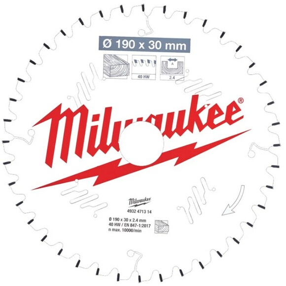 Пильний диск Milwaukee 190/30 мм, 40 зуб. (4932471314)
