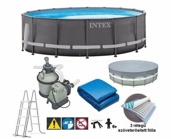 Каркасный бассейн Intex, 488х122 см (фильтр-насос 4000 л/час, лестница, подстилка, тент) (26326) изображение 3