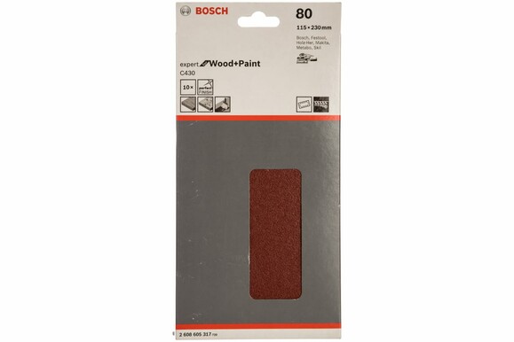 Шліфлист Bosch Expert для Wood and Paint C430, 115x230 мм, K80, 10 шт. (2608605317) фото 2