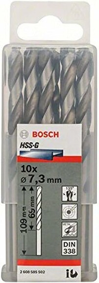 Свердло по металу Bosch HSS-G 7.3х109 мм, 10 шт. (2608585502) фото 2