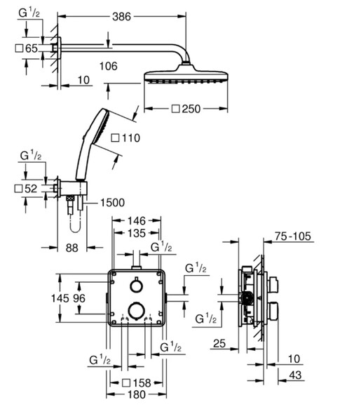 Душевая система скрытого монтажа термостатическая Grohe QuickFix Precision Grohtherm Cube (34882000) изображение 7