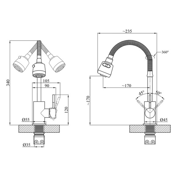 Смеситель для кухни Agua Acero-INOX035-2 с гибким изливом изображение 9