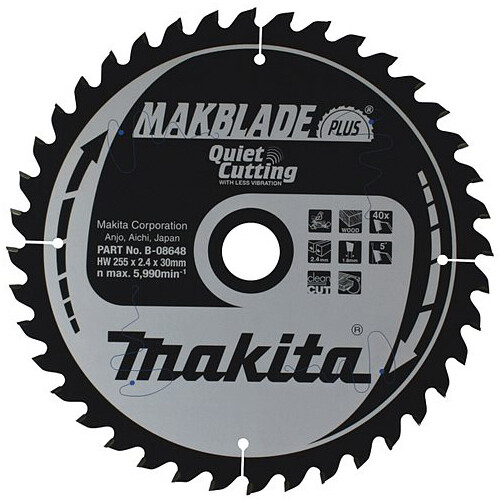 

Пильний диск Makita MAKBlade Plus по дереву 255x30 40T (B-08648)