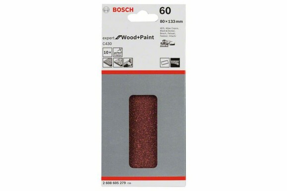 Шлифлист Bosch Expert for Wood and Paint C430, 80x133 мм, K60, 10 шт. (2608605279) изображение 2
