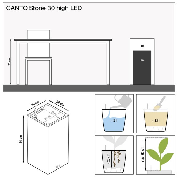 Вазон Lechuza Canto Stone High LED 30 (серый камень) (13610) изображение 5