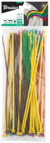 Стяжки кабельные пластиковые Bradas 3.6x200 мм, COLOUR MIX (TSM51136200)