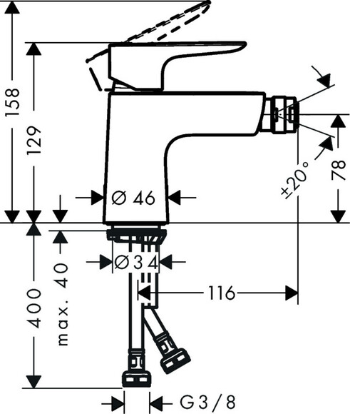 Смеситель для биде Hansgrohe Talis E 71721000 со сливным клапаном push-open, хром изображение 2