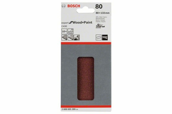 Шліфлист Bosch Expert для Wood and Paint C430, 80x133 мм, K80, 10 шт. (2608605280) фото 2
