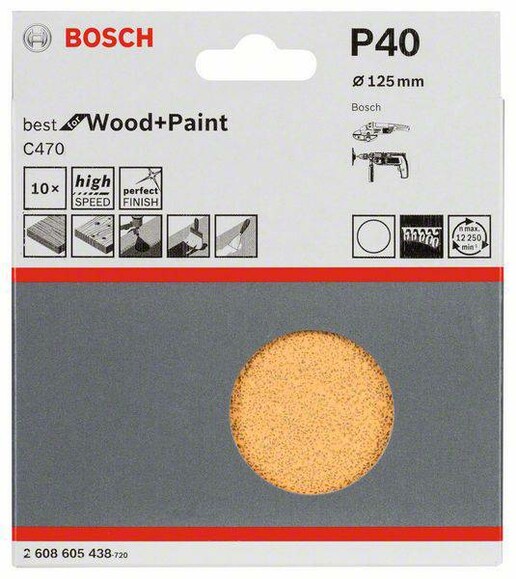 Шлифлист Bosch Expert for Wood and Paint C470, 125 мм, K40, 10 шт. (2608605438) изображение 2
