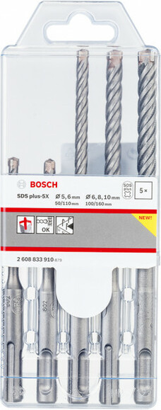 Набор буров Bosch SDS plus-5X 5шт 5/6 x 110мм; 6/8/10 x 160мм (2608833910)