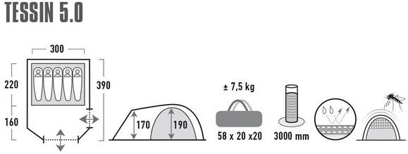 Палатка High Peak Tessin 5.0 Nimbus Grey (10228) изображение 7