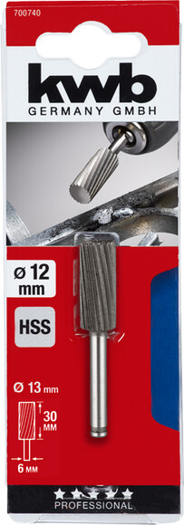 Фреза по металу циліндрична KWB HSS 13Х30 хвостовик 6 мм (700740)