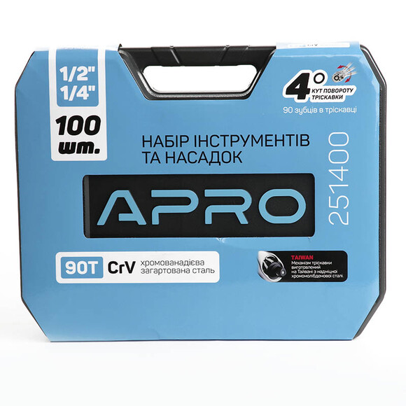 Набір інструментів та насадок APRO CrV ¼ ½ 90Т, 100 шт (251400) фото 3