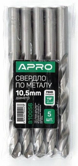 Свердло по металу APRO P6M5 10.5 мм (810056) фото 3
