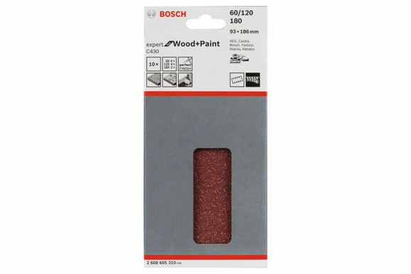 Шліфлист Bosch Expert for Wood and Paint C430, К60/120/180, 93x186 мм, 10 шт. (2608605310) фото 2