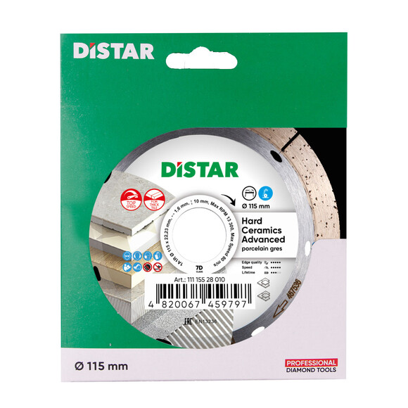 Диск алмазний Distar Hard ceramics Advanced 1A1R 115x1.6/1.2x10x22.23 (11115528010) фото 4