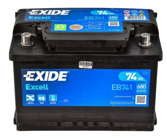 Аккумулятор EXIDE EB741 Excell, 74Ah/680A  изображение 2