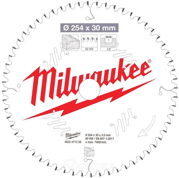 Пильный диск Milwaukee 254x30 мм, 60 зуб. (4932471320)