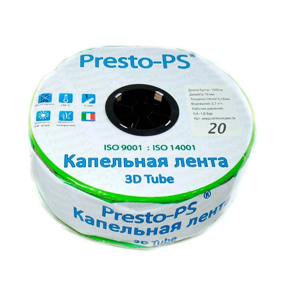 Емітерна крапельна стрічка PRESTO-PS 3D-30-500 3D Tube 0,18 (2,7 л / ч) (30см) 500м